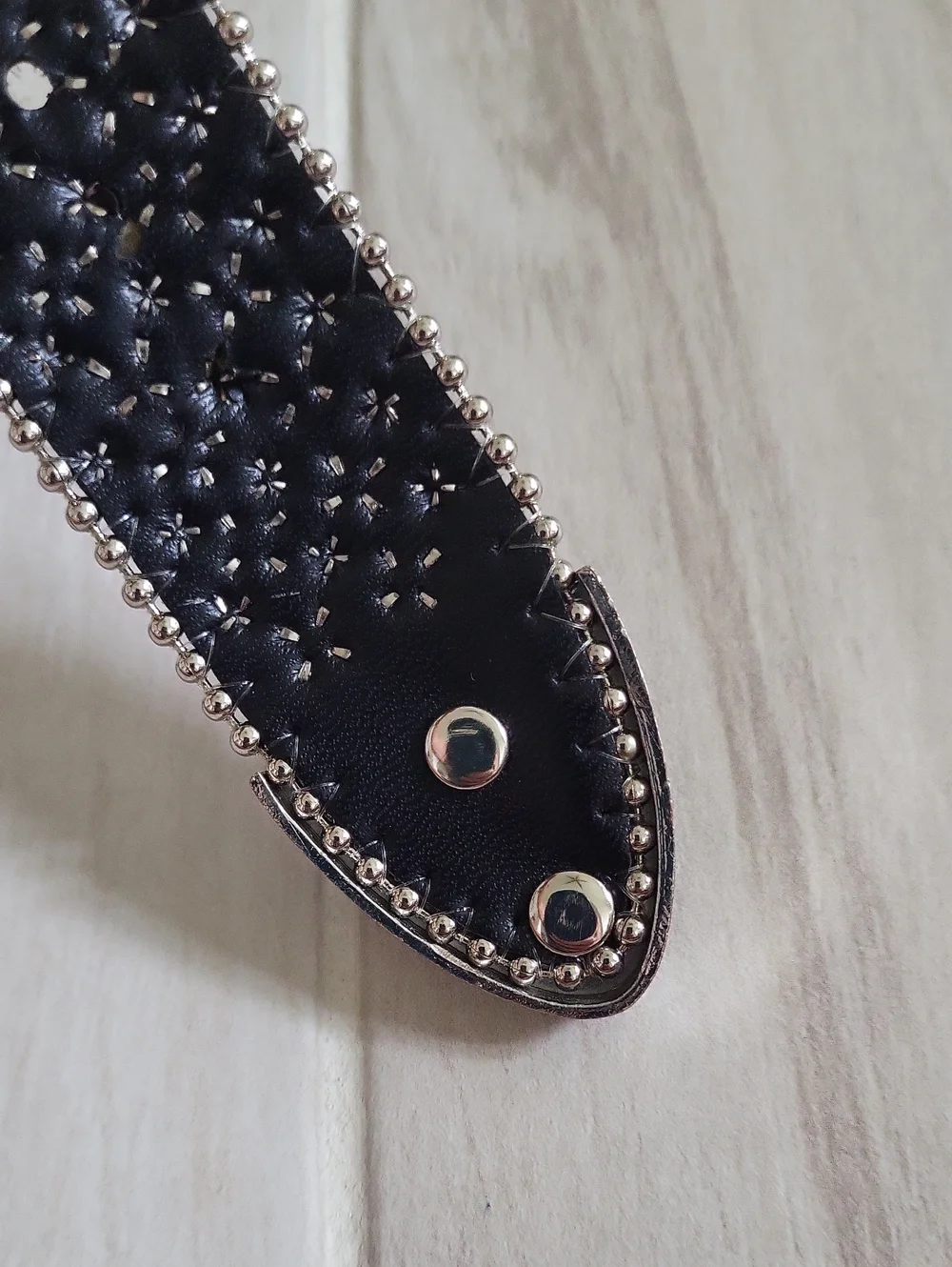 Vintage Silver Metallic Western Style Belt w/ Clear & Blue Rhinestone Studs